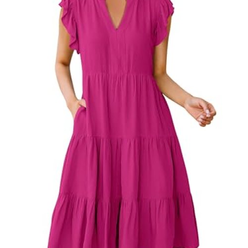 Anrabess Womens Summer Dress Ruffle Sleeve