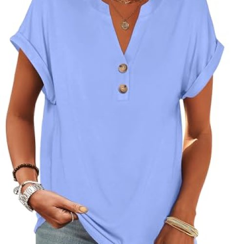 Anrabess Womens Short Sleeve Henley Tops