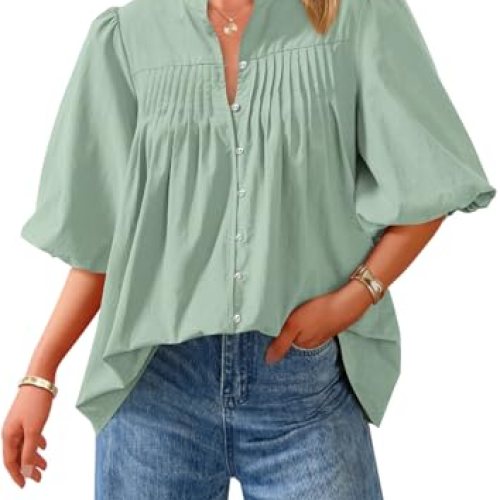 Prettygarden Short Lantern Sleeve Top