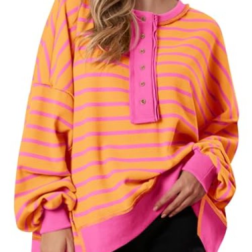 Prettygarden Womens Fall 2025 Striped Oversized Sweatshirt