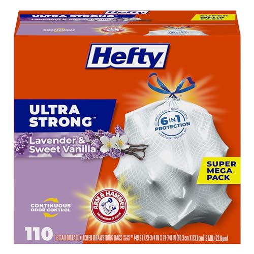Hefty Ultra Strong 13 Gallon Trash Bags, Tall Kitchen Trash Bags 13 Gallon Size