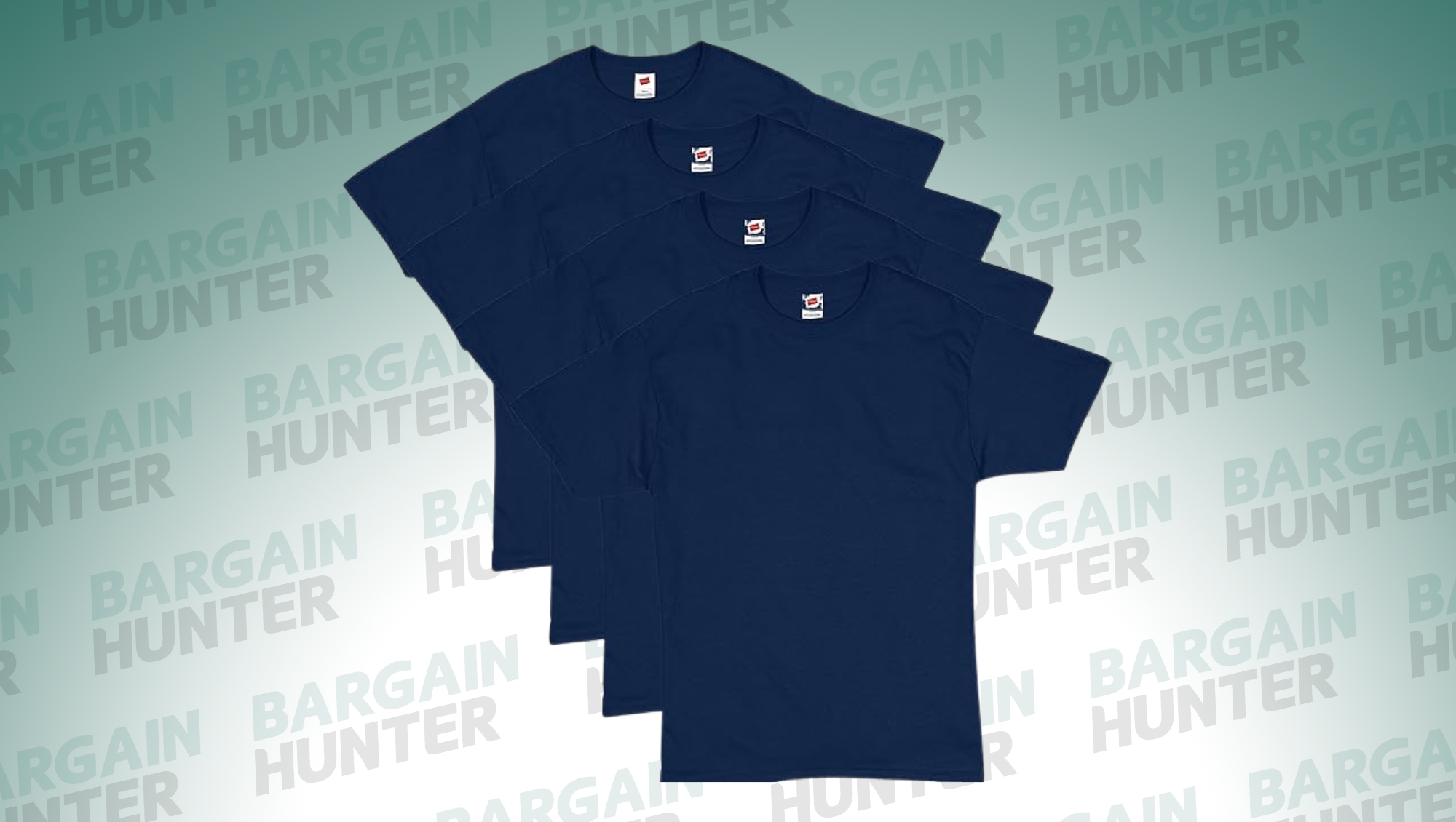 Hanes 4-pack cotton crewneck t-shirts for men in navy blue on bargain hunter background