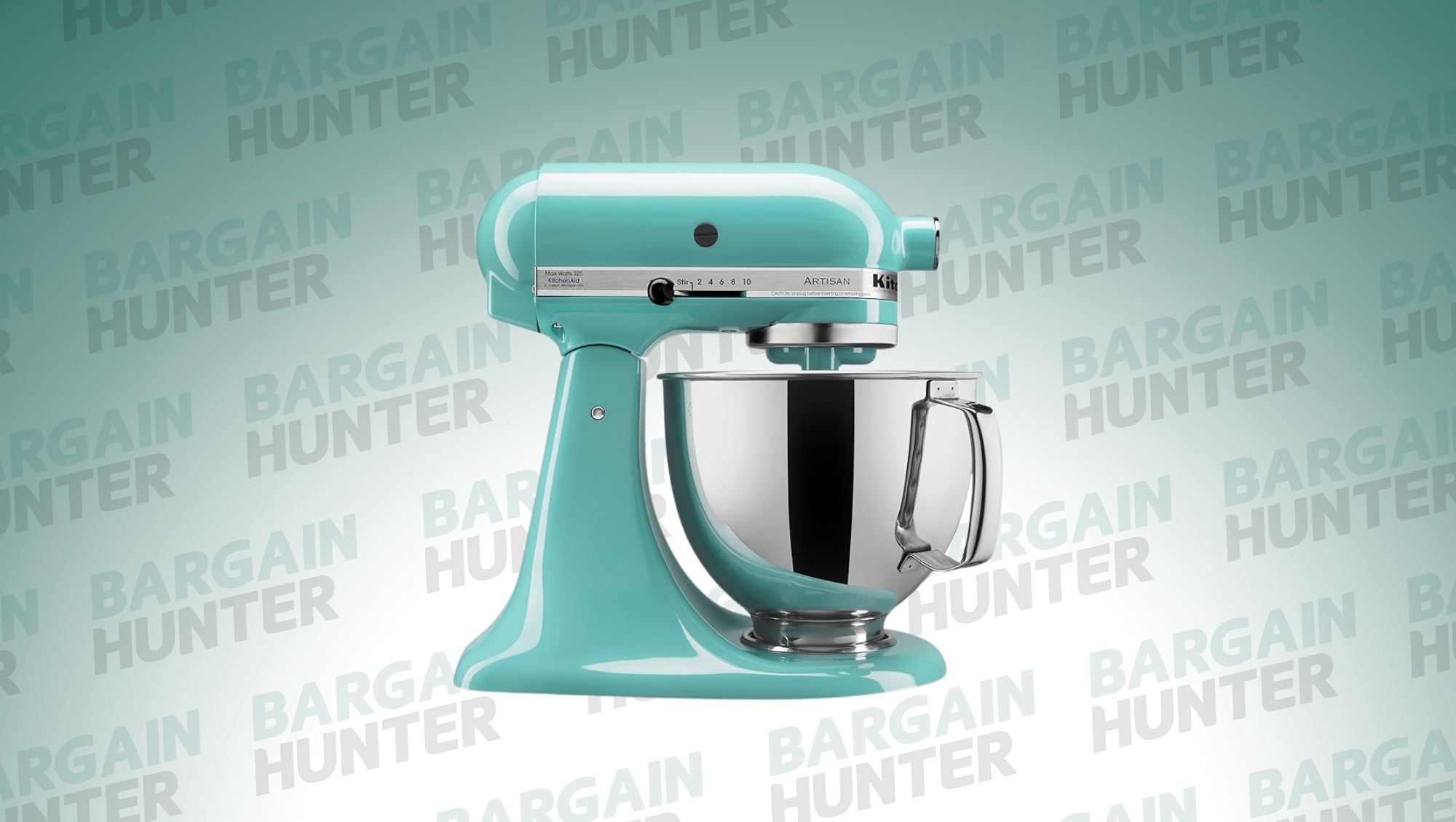 Alt Text: KitchenAid Artisan Series 5-Quart Stand Mixer on Bargain Hunter template background