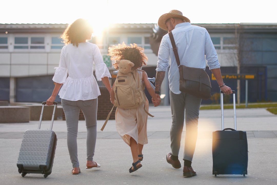 Family of three going on vacation