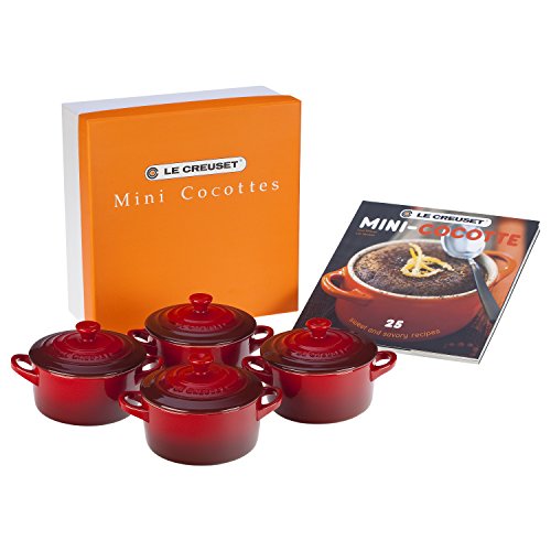 Le Creuset Stoneware Set of 4 Mini Cocottes with Cookbook