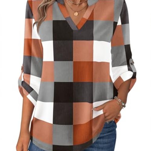 Zeagoo Casual Plaid Blouses