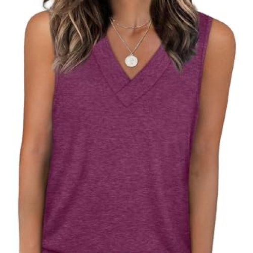 WIHOLL Sleeveless Dressy Casual V Neck Tops