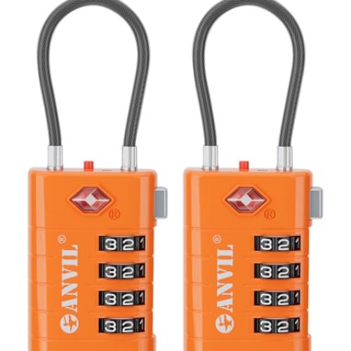 ANVIL 4 Digit Luggage Locks, TSA Locks (2, Orange)
