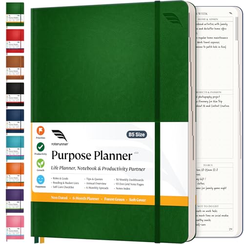 Purpose Planner Notebook 7.5”x9.8”, Undated 2025 Daily Weekly + Monthly