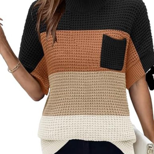 Zeagoo Sweater Vest Mock Neck Batwing Short Sleeve