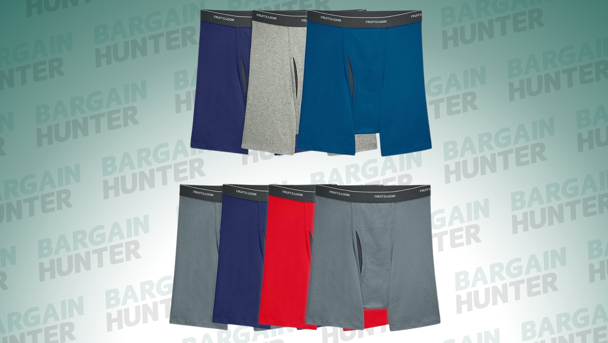 Fruit of the Loom CoolZone Boxer Briefs 7-Pack in assorted colors on bargain hunter background