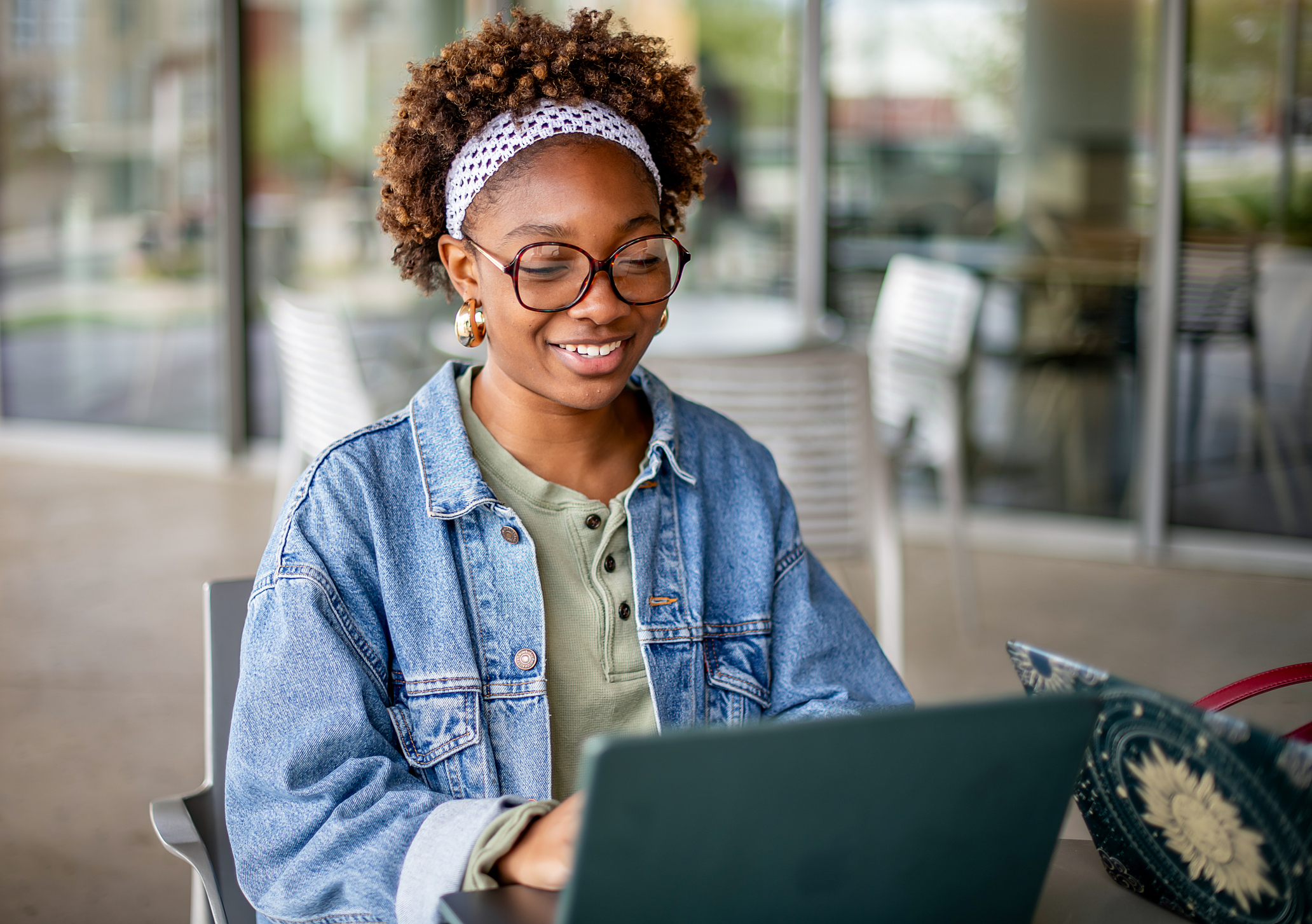 Student studying on campus