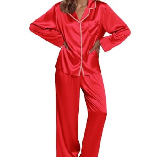 Ekouaer Pajamas For Women 2 Piece Satin Sleepwear