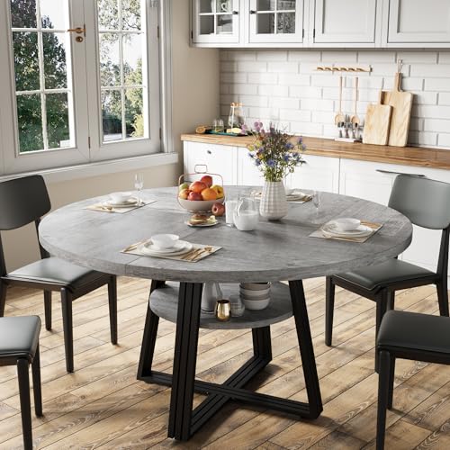 GarveeHome Round Dining Table for 4-6, 47.2″ Farmhouse
