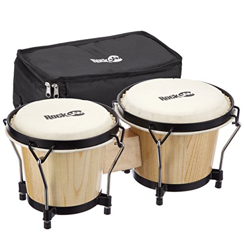RockJam 7″ and 8″ Bongo Drum Set with Padded Bag and Tuning Key, Natural