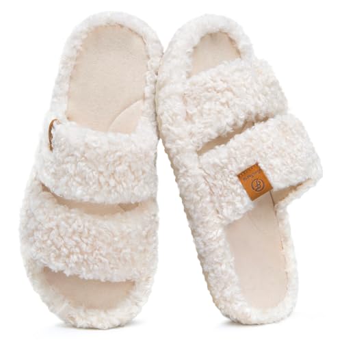 EverFoams Women’s Fuzzy Open-Toe Slippers