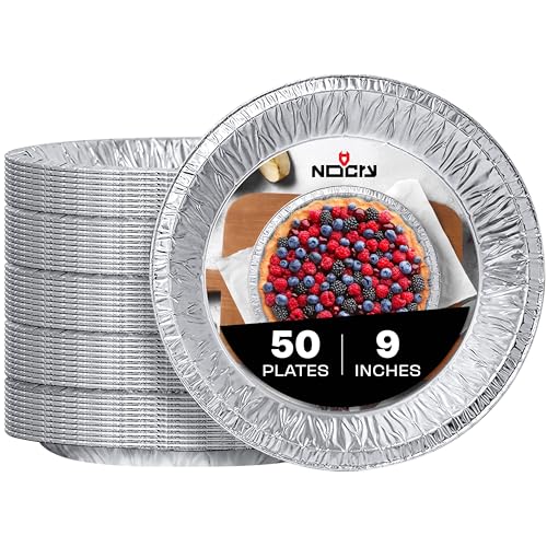NoCry Premium Disposable Pie Pans (50 Pack) — 9 Inch Foil Aluminum