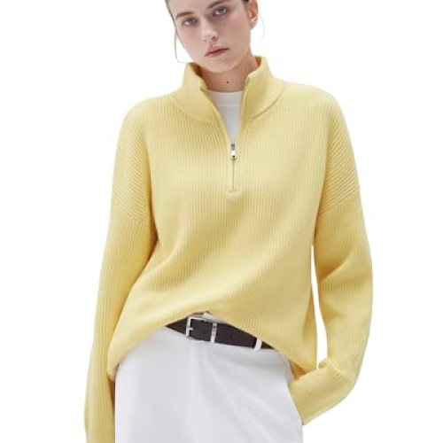 SUUKSESS Women Cashmere Oversized Quarter Zip Pullover Sweater