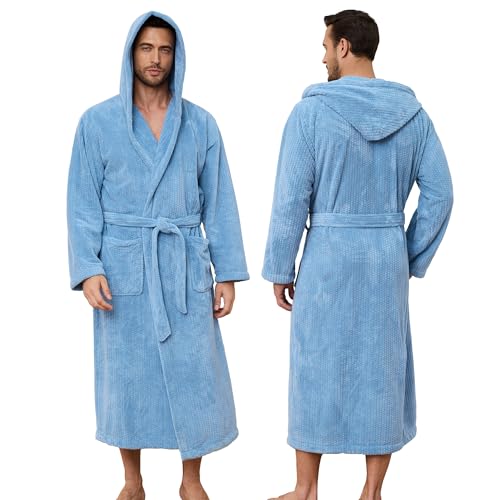 Men’s Bathrobes with Hood, Soft Long Towel Robe