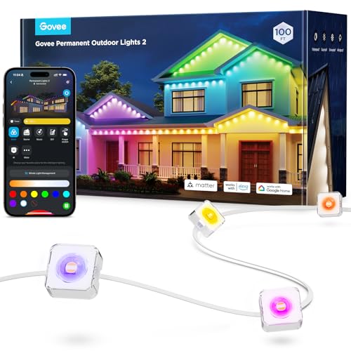 Govee Permanent Outdoor Lights 2, 100ft RGBIC Outdoor Lights with 72 LED Lights, IP67 Waterproof
