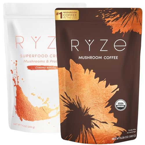 RYZE SUPERFOODS RYZE n Shine Bundle, USDA Organic Mushroom Coffee + Probiotic Coffee Creamer