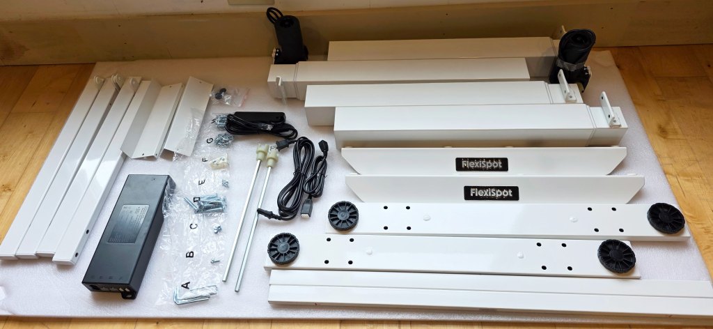 Flexispot E7 Pro Standing Desk parts laid out