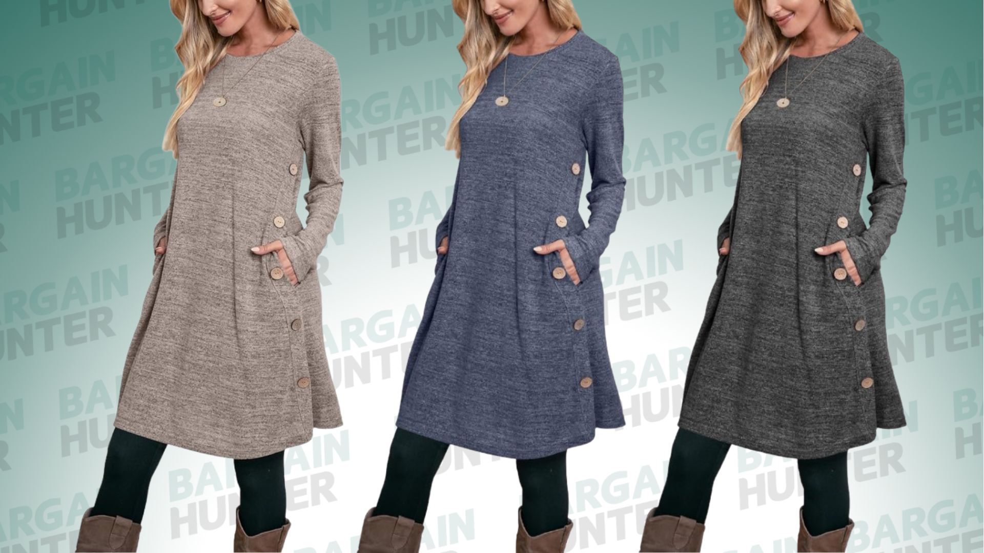Ofeefan Long Sleeve Tunic Dress with Buttons