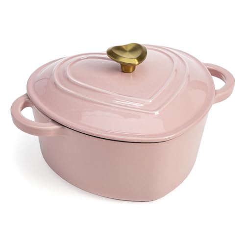 Paris Hilton Enameled Cast Iron Dutch Oven Heart-Shaped with Lid, 2-Quart