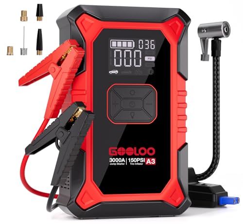 GOOLOO A3 Jump Starter with Air Compressor For Tire Inflator, Supersafe