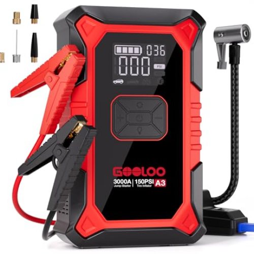 GOOLOO A3 Jump Starter with Air Compressor For Tire Inflator, Supersafe