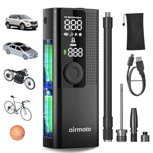 Airmoto Tire Inflator Portable Air Compressor – Air Pump For Car Tires with Digital Pressure Gauge