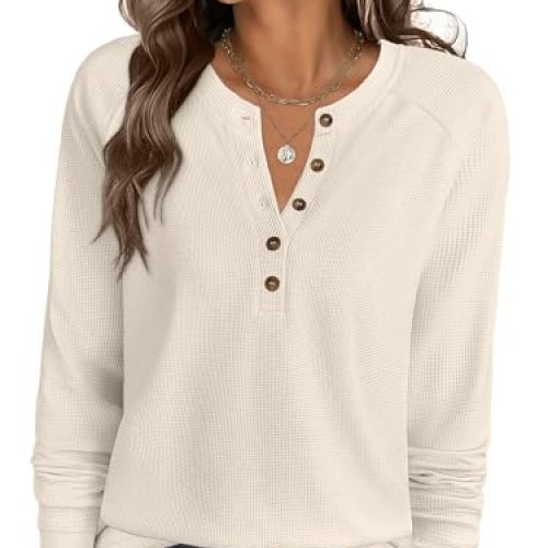 ANRABESS Women’s Long Sleeve Waffle Knit Shirts Dressy Casual Loose