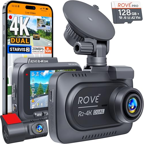 ROVE R2-4K DUAL Dash Cam Front and Rear, STARVIS 2 Sensor, FREE 128GB Card Included