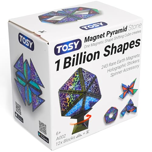 TOSY Magnet Pyramid Stone – 1 Cube Transforms into 1 Billion Shapes, 14 pcs (12 Puzzle pcs and 2 Spinners),