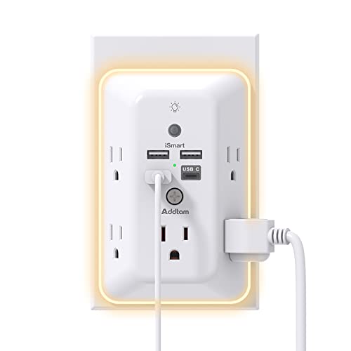 Surge Protector, Outlet Extender with Night Light, Addtam 5-Outlet Splitter and 4 USB Ports