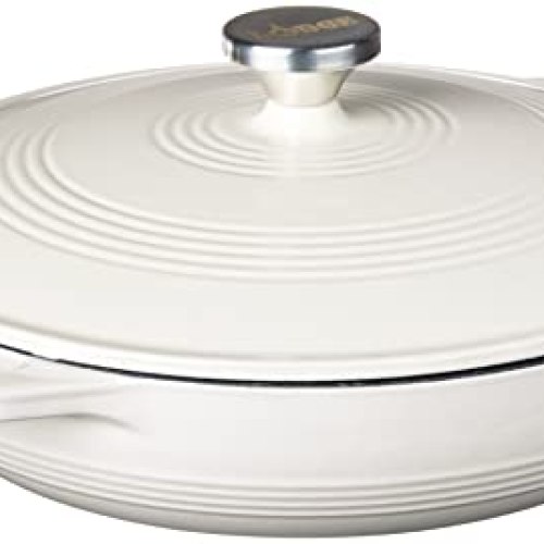 Lodge 3.6 Quart Enameled Cast Iron Round Casserole With Lid– Dual Handles