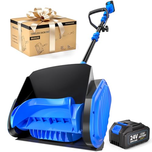 Electric Cordless Snow Shovel, 14.4-Inch | 24V | 5.0Ah Brushless Cordless Snow Blower with Battery and Charge