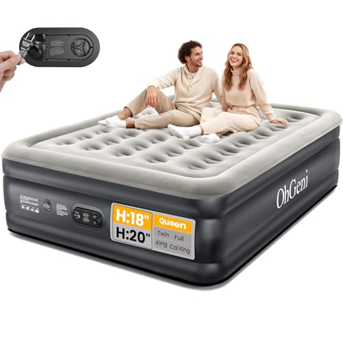 OhGeni Air Mattress Queen with Built in Pump, Upgraded Surface Portable Bed