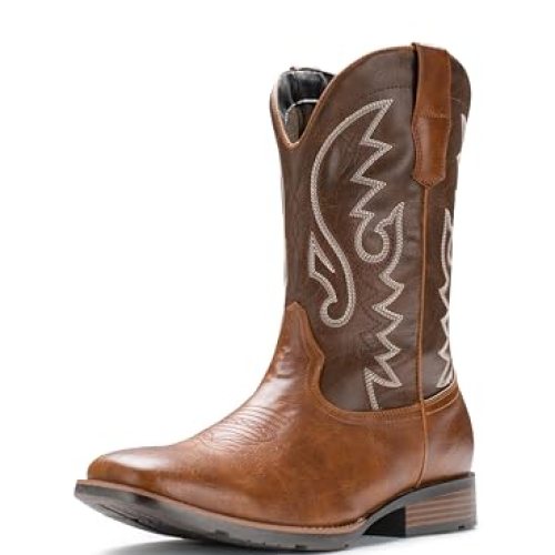 IUV Cowboy Boots For Men Retro Classic Embroidered Pull On Slip Resistant