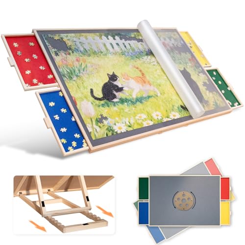 1500 Pieces Tilting & Rotating Puzzle Board, with Non-Slip Tabletop & Protective Cover