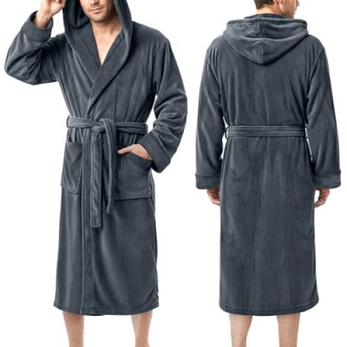 NY Threads Mens Robe with Hood, Luxury Plush Fleece