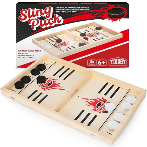 Toidgy Large Fast Classic Slingshot Puck Game, Wooden Air Hockey Board Game