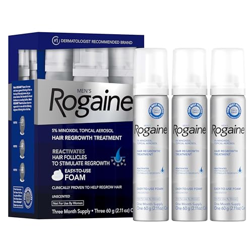 Men’s Rogaine 5% Minoxidil for Men Foam, Clinically Proven Regrowth for Thinning Hair