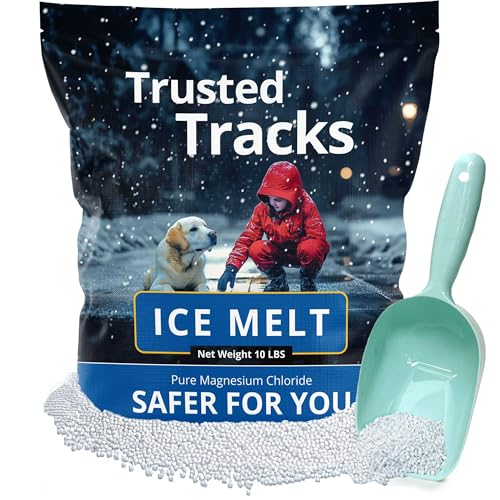 Trusted Tracks Pet Safe Ice Melt, 10 LBS Premium Snow Melter, Pure Magnesium Chloride, Safer for Pets, Concrete