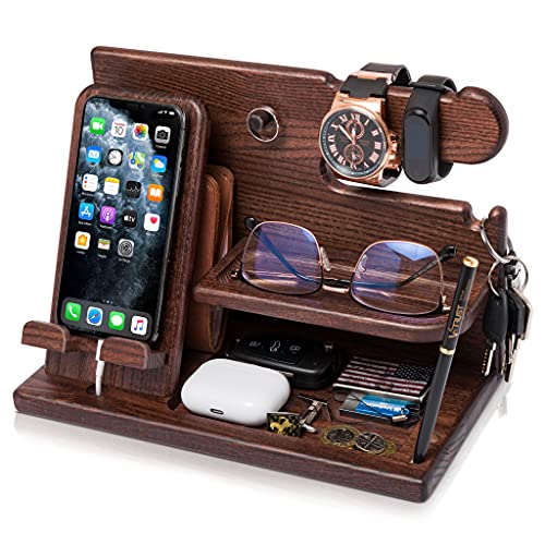 TESLYAR Wood Phone Docking Station for Men – Desk or Nightstand Organizer