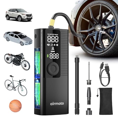 Airmoto Tire Inflator Portable Air Compressor for Car, Motorcycle, Bicycle, Ball