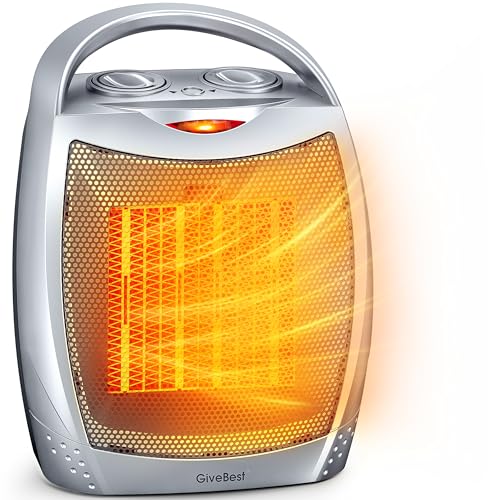 GiveBest Portable Electric Space Heater with Thermostat, 1500W/750W Safe and Quiet Ceramic Heater Fan,