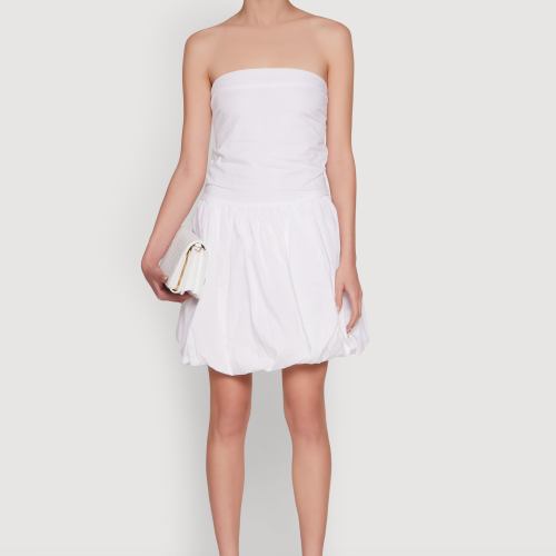 Womens Chic Strapless Poplin Dress with Bubble Hem and Tie Back, Size M