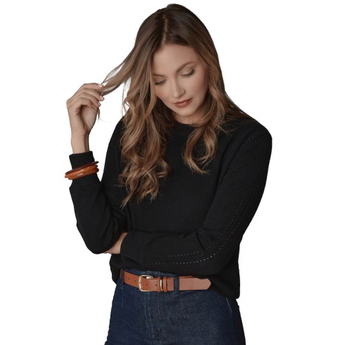 LuxLined Womens Itch-Free Cashmere Crewneck Sweater with Soft Inner Lining