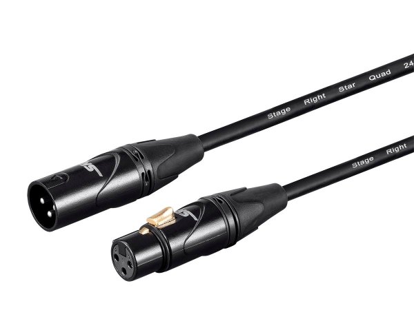 Stage Right by Monoprice STARQUAD XLR Microphone Cable, Optimized for Analog Audio - Gold Contacts, XLR-M to XLR-F, 24AWG, 100FT, Black